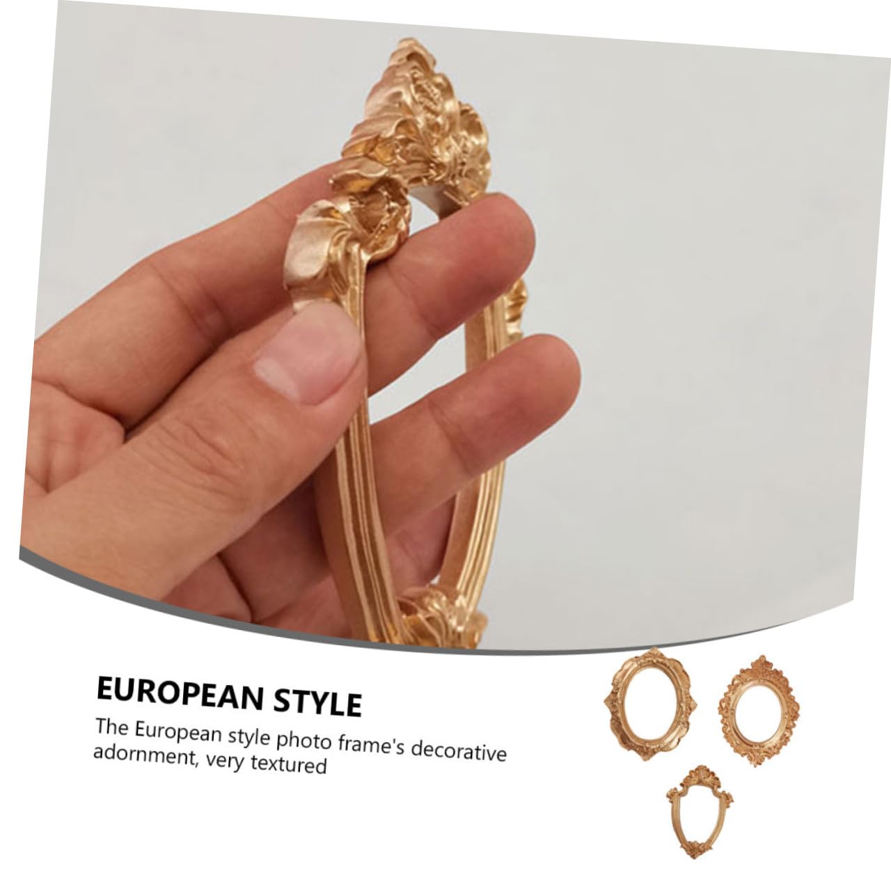 UKCOCO Mini Cadres Photo Décoratifs Finition Fine Lot de 3 en Résine Dorée, Ornement Chic et Style Européen pour Décoration Élégante de Maison ou Café