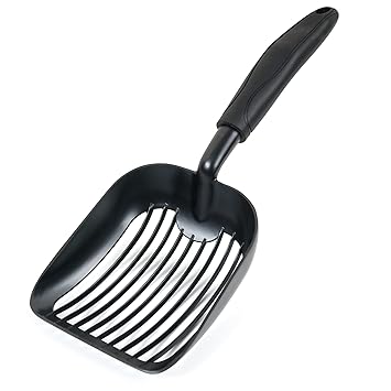 Conlun Metal Cat Litter Scoop, Aluminum Cat Scooper for Litter Box Kitty Poop Scooper Metal with Deep Shovel, Black Cat Litter Durable Kitty Litterbox Poop Sifter Black Handle