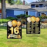 2 Pack 16th Birthday Yard Sign with Stakes, Outdoor Lawn Gold Birthday Sign for Birthday Party Decor
