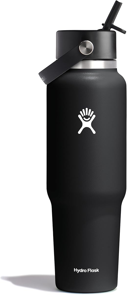 Amazon.com : Hydro Flask Travel Water Bottle - Insulated Stainless Steel - Wide Straw Lid, Non Spill, Leakproof in 40 Oz Black