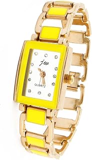 Qtqgoitem Faux Rhinestone Copper Tone Yellow Rectangle Case Wrist Watch for Lady (Model: ae3 f9b c9e 57c CFD)