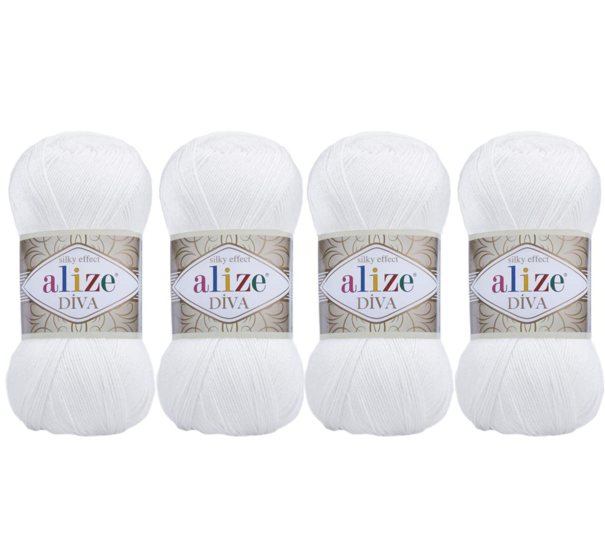 100 Microfiber Acrylic Alize Diva Silk Effect Knitting Sport Crochet Yarn Lot Of 4 Ball Skeins 400gr 1532yds Color 55 White Amazon In Home Kitchen