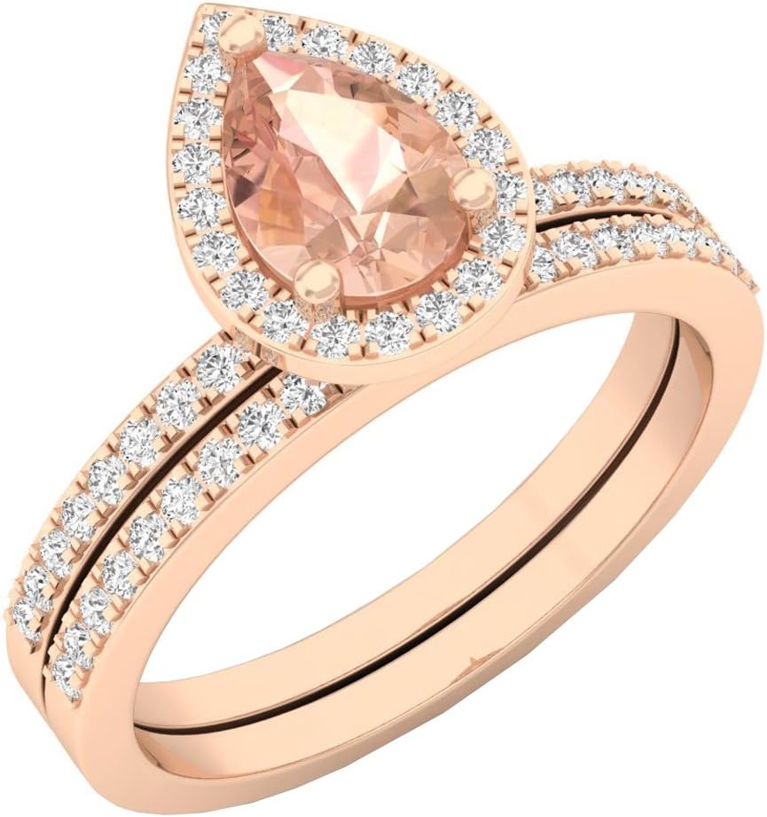 Dazzlingrock Collection 10K 7X5 MM Pear Gemstone & Round Diamond Ladies Bridal Teardrop Engagement Ring Set, Rose Gold