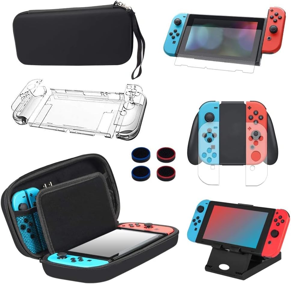 BOENFU 13 in 1 Case & Accessories Kit,Comes Carrying Case, Screen Protector, Joy-Con Controller Cases Thumb Grip Caps, Adjustable Stand, Portable Strap