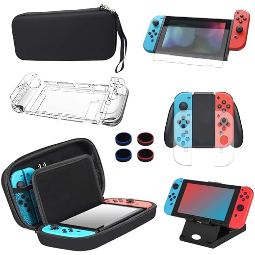 Kit de Accesorios 13 en 1 Para Nintendo Switch, Funda Protectora Para Interruptor Nintendo, Protector de Pantalla, Cubierta Transparente Para Interruptor,Tapas Para Empuñadura de Pulgar