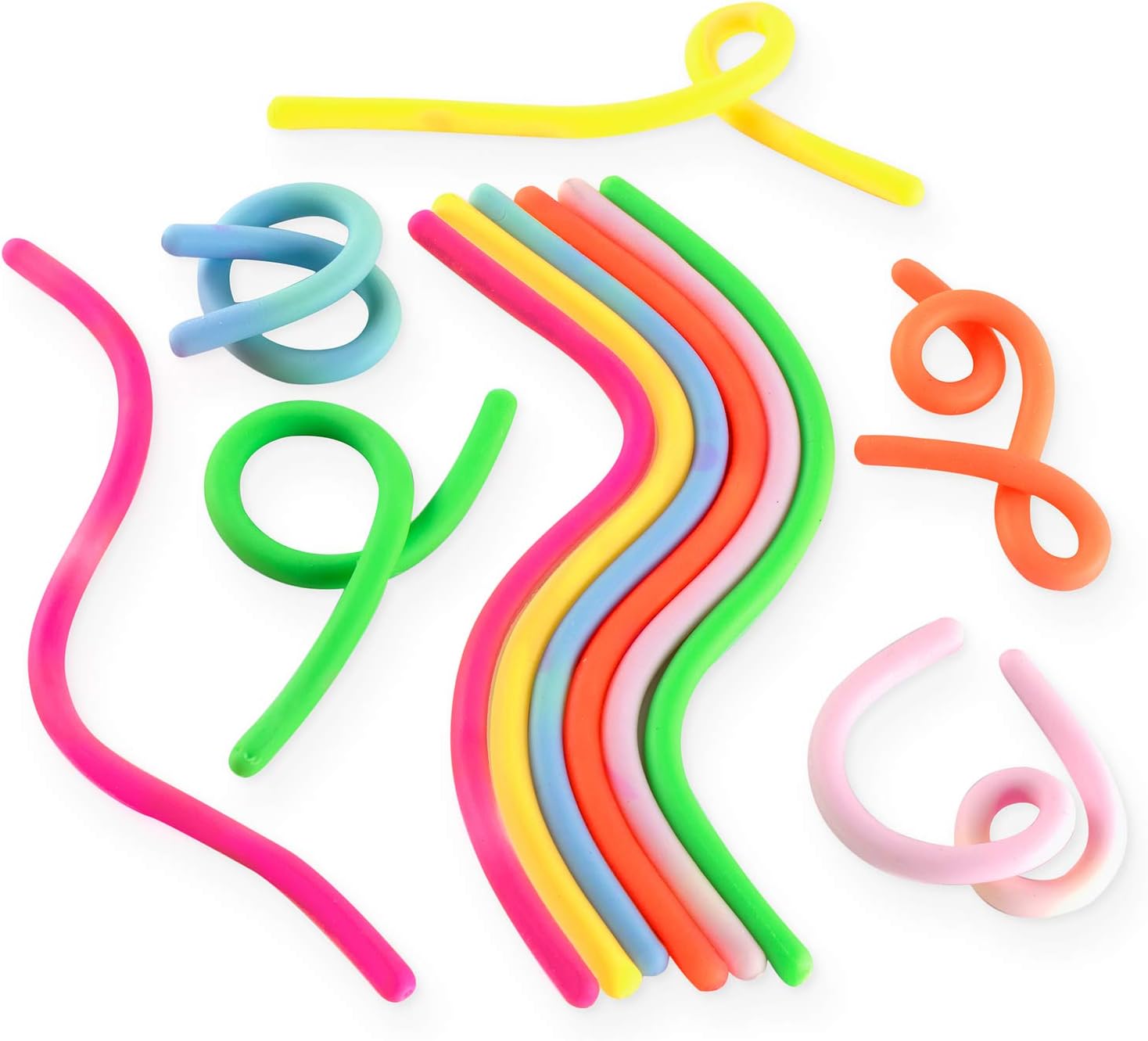 Super Z Outlet Stretchy Jelly String Noodles Thin Rubber Fidget Sensory Toys Set (9.5" to 5 Feet) Calming Relaxing Children Birthday Party Favors and Prizes (12 Pack)