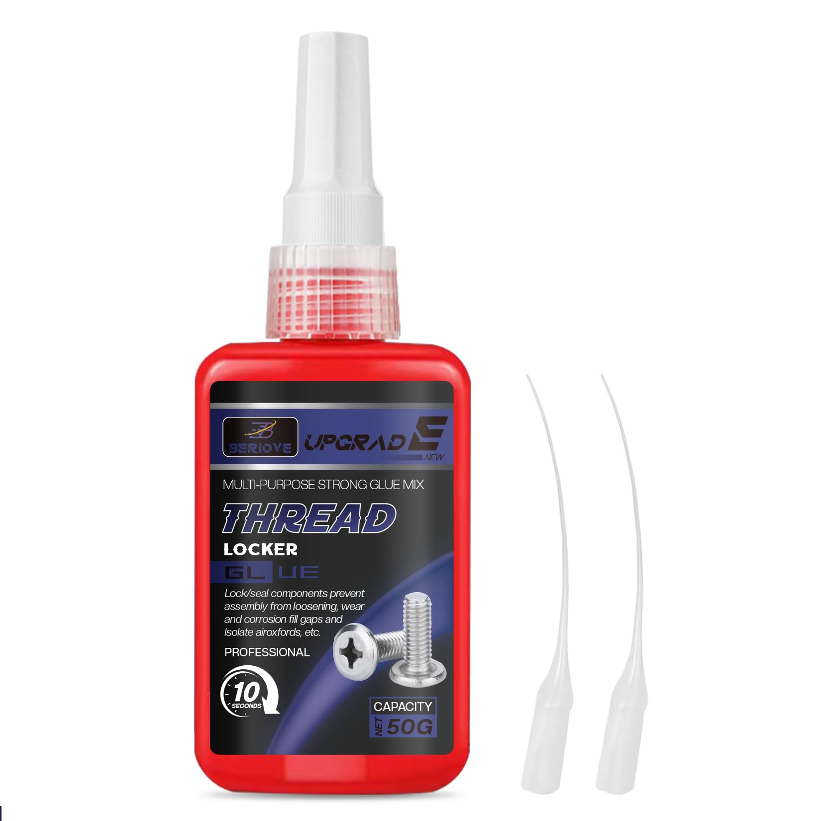 BERIOVE Blue Thread Locker 243 : Threadlocker Metal Glue for Bolts, Nuts, Fasteners Medium Strength Screw - Prevent Loosening Corrosion 50g
