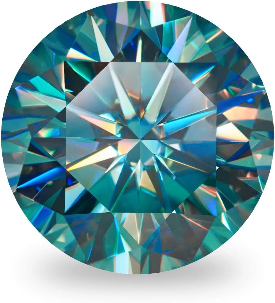 6.5mm 1.0ct VVS1 Blue Green Moissanite Round Excellent Cut Moissanite Loose Gemstones for Jewelry Making