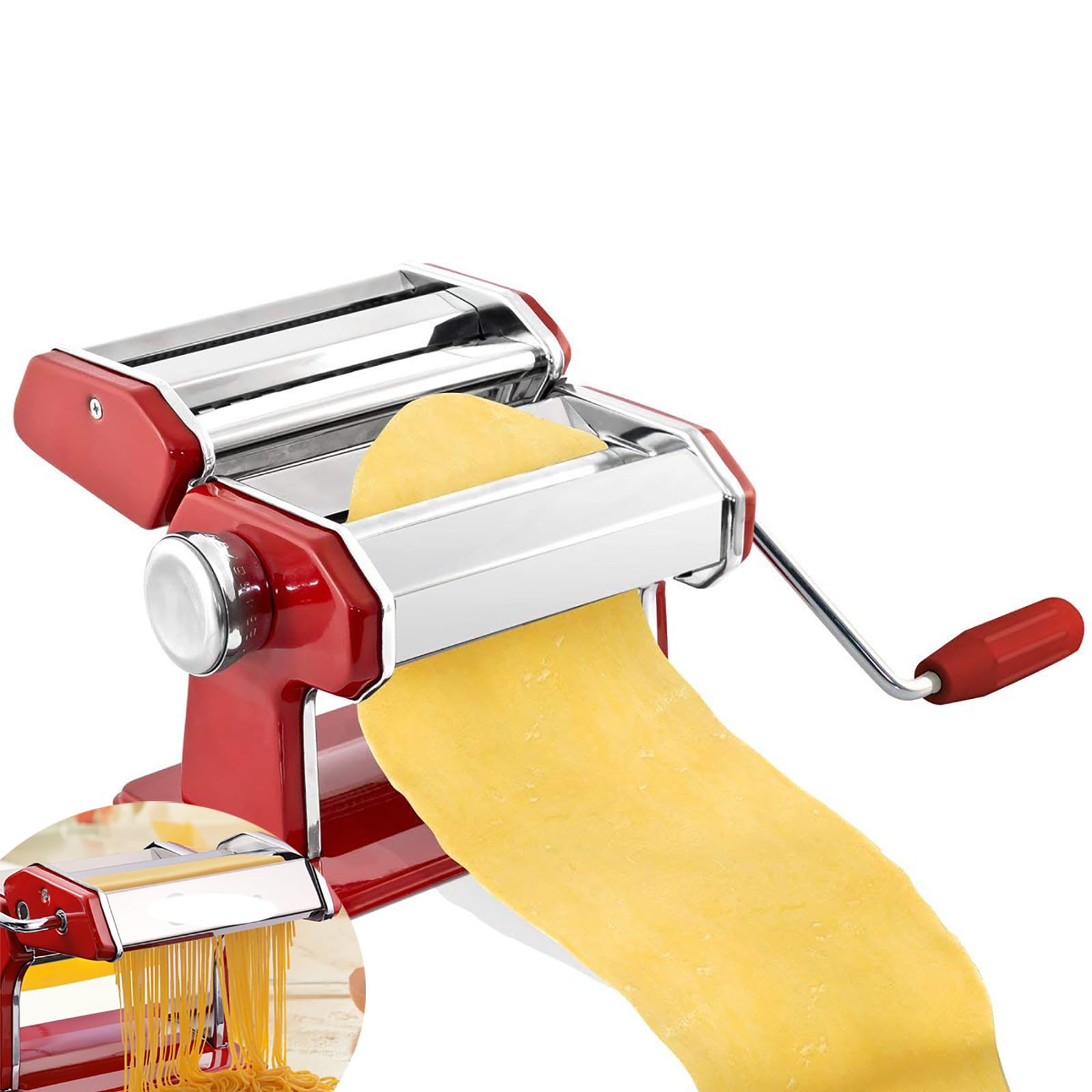 Machine à pâte manuelle rouge spaghettis 6 fichiers réglables fixe