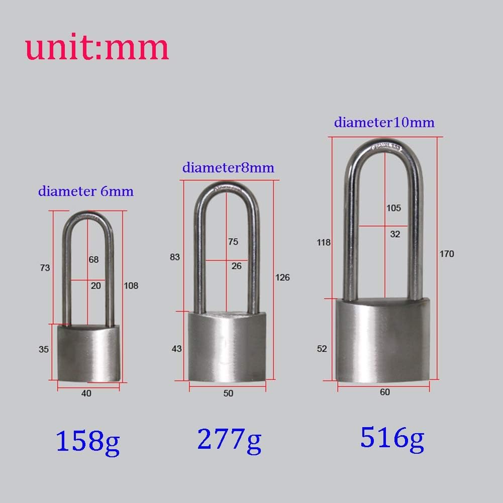 Keyed Padlocks Steel Long Ring Key Padlock, Used for Gym Locker Fence Warehouse Door Lock, 3 Keys, Width 40mm50mm60mm (1.6in2in2.4in) (Size : 40x108mm)