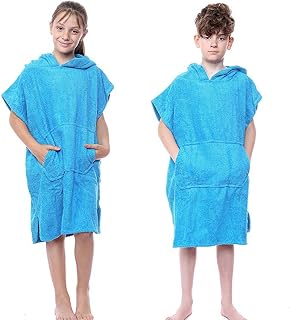 New Unisex Boys and Girls Hooded Poncho Towels Kids Changing Robe Terry Towelling 100% Cotton Robes With Pocket and Hood for Watersports Beach