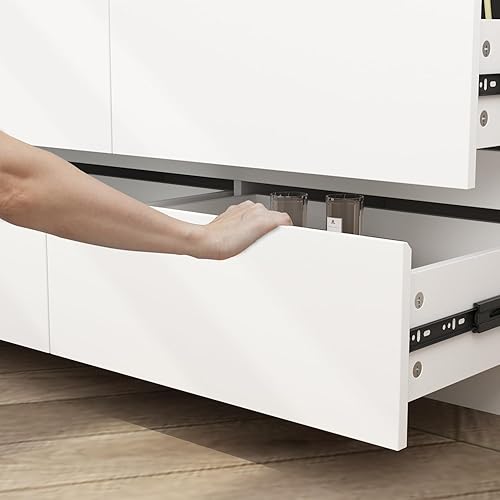 Miniatura 5 de Hitow Cómodas de 9 Cajones Blancos, Cómoda Grande Moderna para Organizar el Dormitorio, Cómoda Larga de Madera con 9 Cajones sin Tiradores, Cómoda