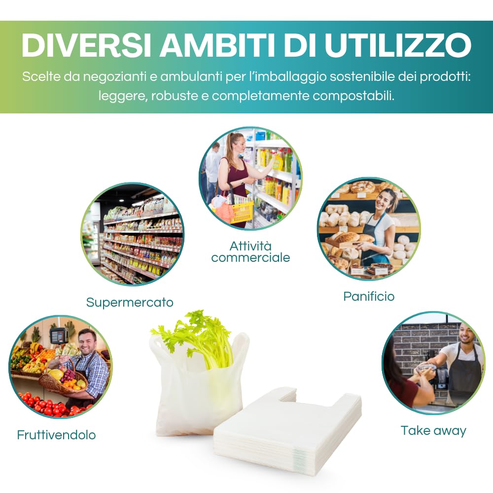 VIRSUS scatolo da 500 shopper biodegradabili compostabili a norma 2018 (24+6+6x40)