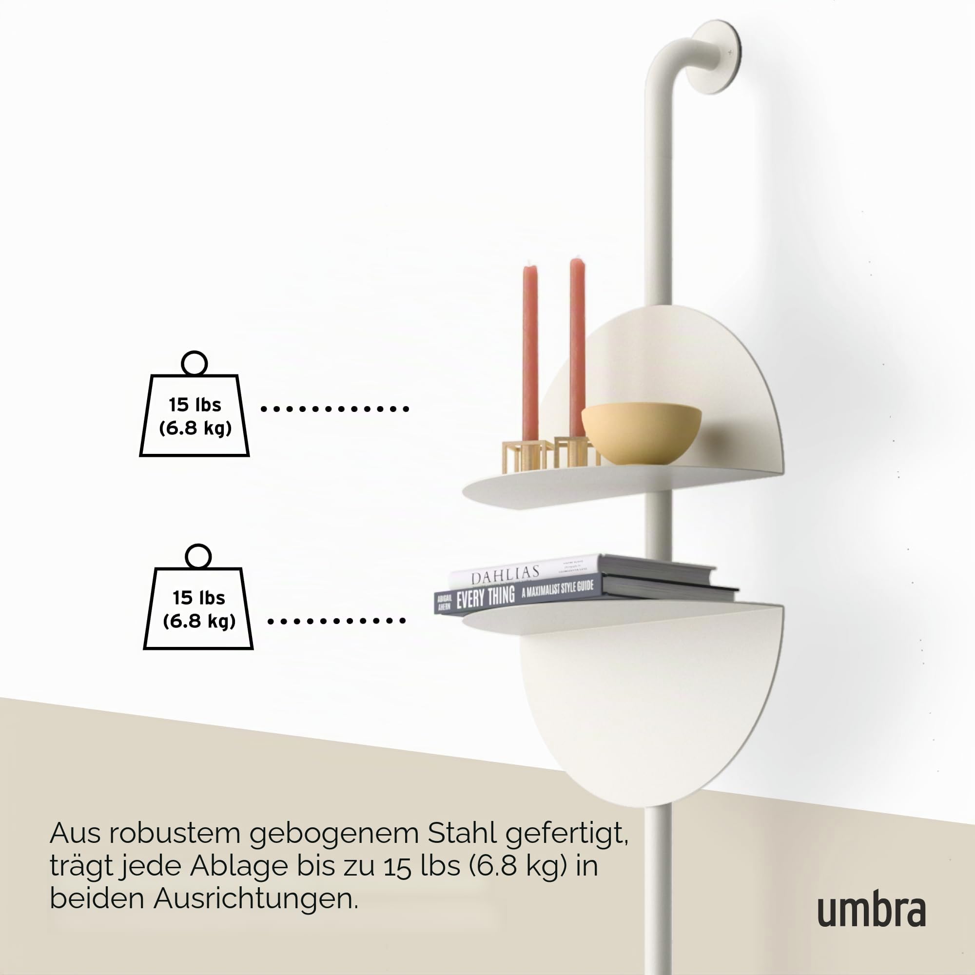Umbra Solis Ausstellungsregal aus Metall mit 4 verstellbaren Einlegeböden, Sand