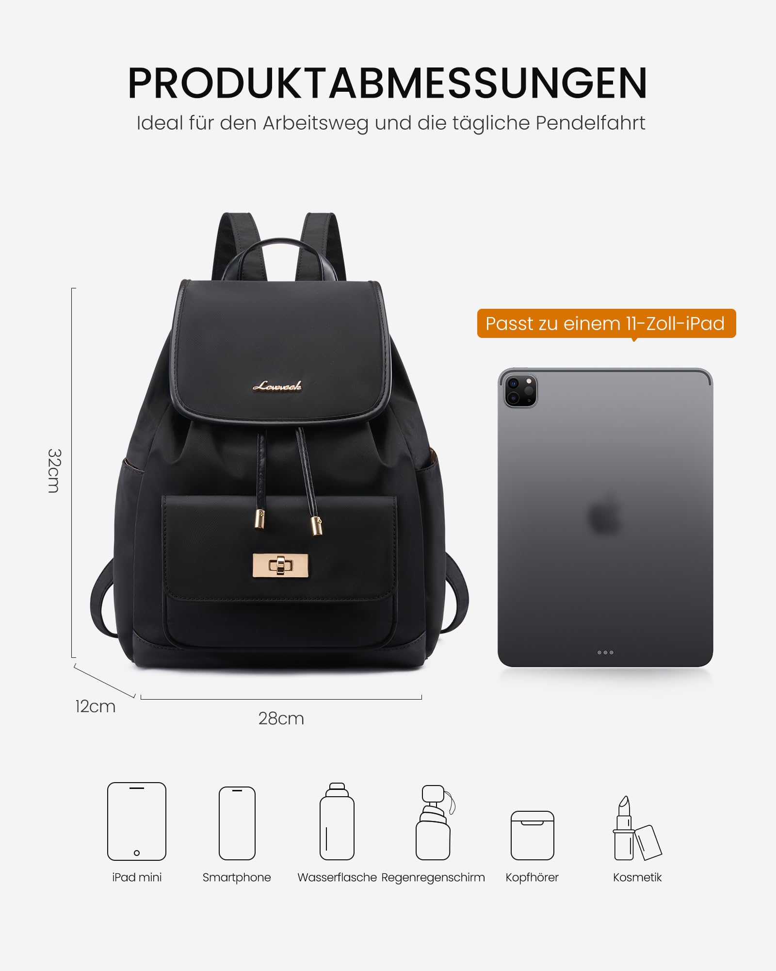LOVEVOOK Rucksack Damen Klein, Leichter Cityrucksack Damen, Mini Backpack Elegant, Tagesrucksack mit Große Wasserflaschentasche, Backpack Women für Arbeit, Alltag, Reise, Uni, Beige-grün