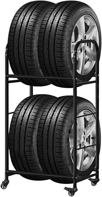 Tire Rack Storage Holder 2 Tier Tire Rack Storage Garage Shelves,Tire Stand with 360 Universal Wheels,Indoor/Outdoor Shelves Tire Rack Organizer