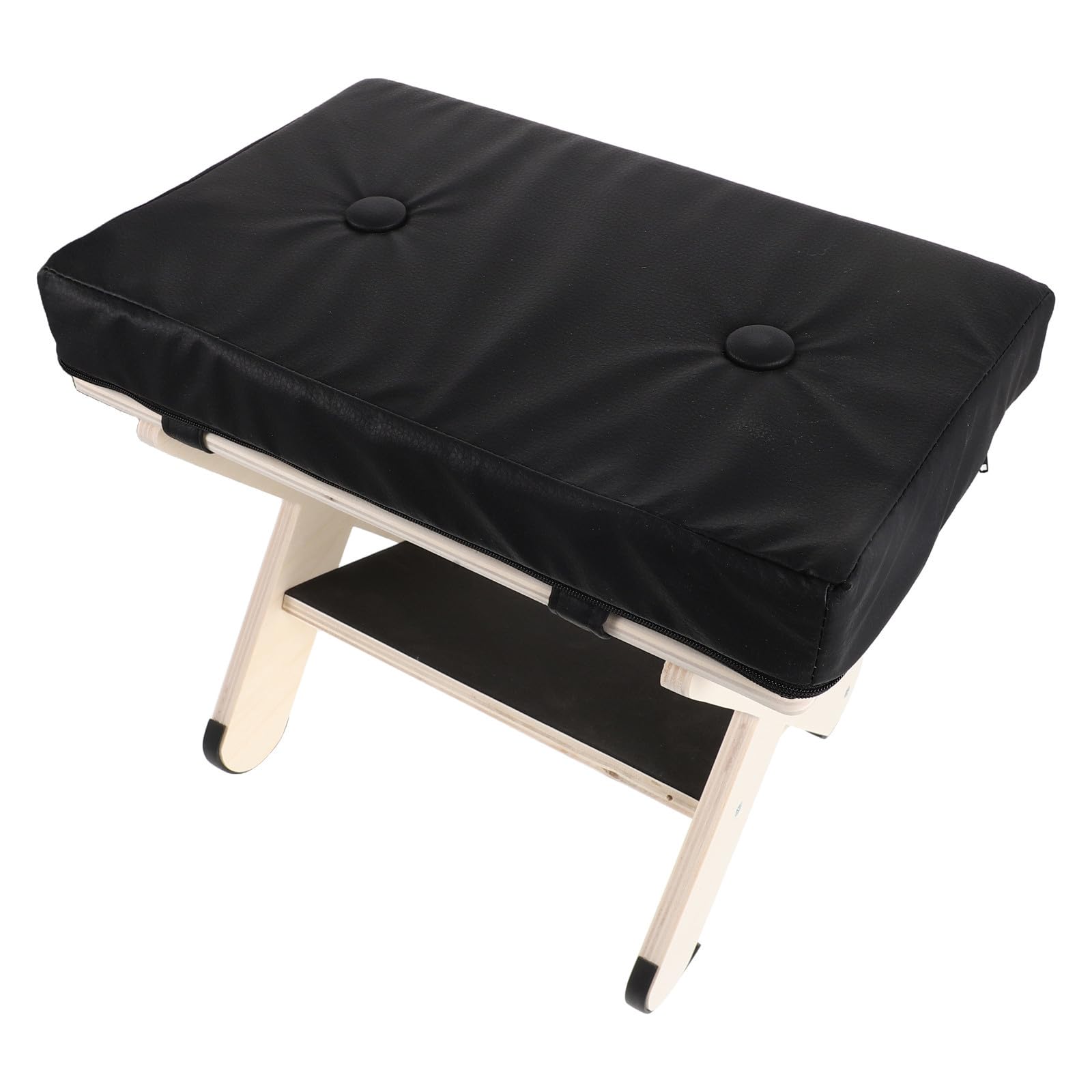 FRCOLOR Reposapiés de Madera Maciza Negro con Patas X y Base Antideslizante