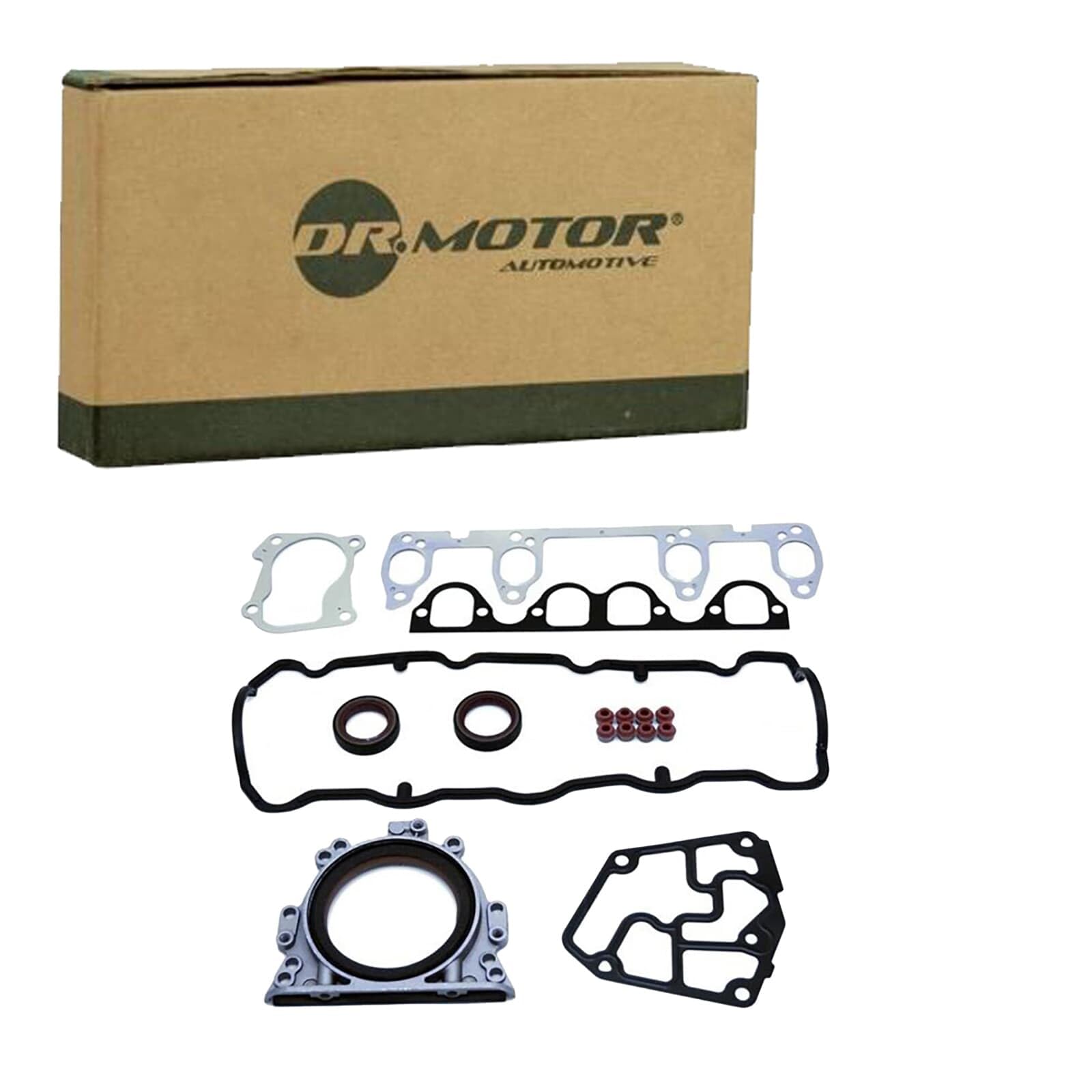 DR.MOTOR AUTOMOTIVE DRM212102 Kit guarnizioni motore con paraolio-albero a gomiti con guarnizione cappa testa del cilindro con guarnizione tenuta stelo valvola con guarnizione(i) collettore gas