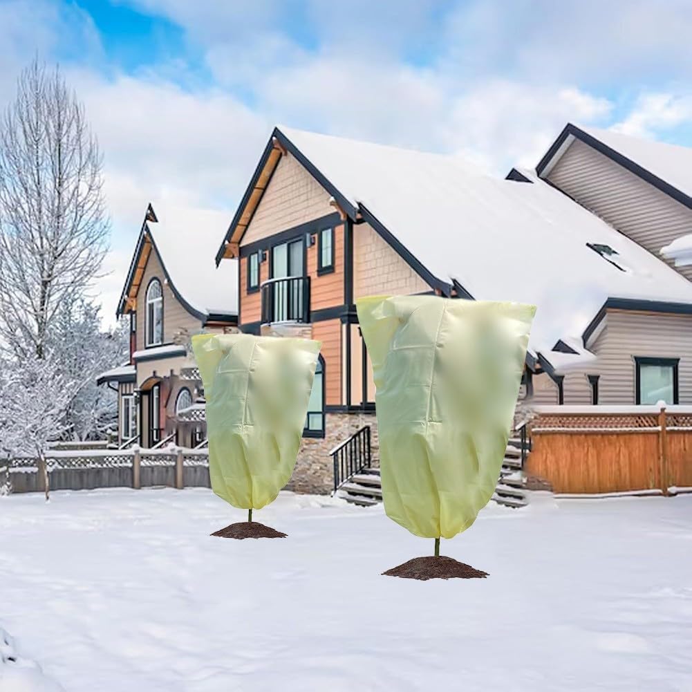 Paquete de 2 fundas de protección contra heladas de plantas de invierno, manta de tela no tejida aislada para árboles frutales, jardín, al aire libre, protección contra clima frío, beige