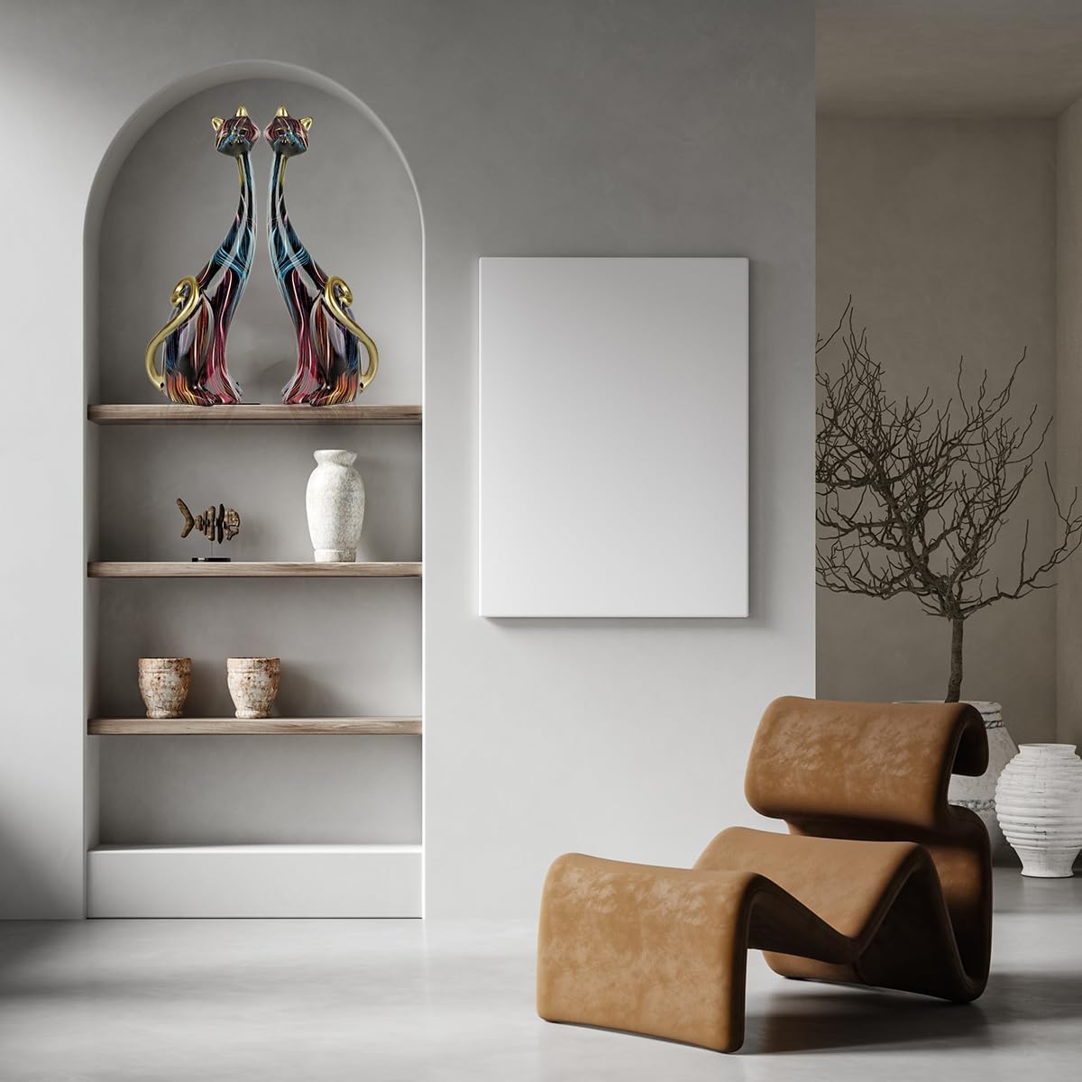 masteymoh 2 Colorful Cat Statue,Creative Graffiti Art Multicolor Cat Figurine Resin Home Decor Splash Color Animal Sculpture Kitten Figurine Modern Home Office Desktop Decoration (Black K)