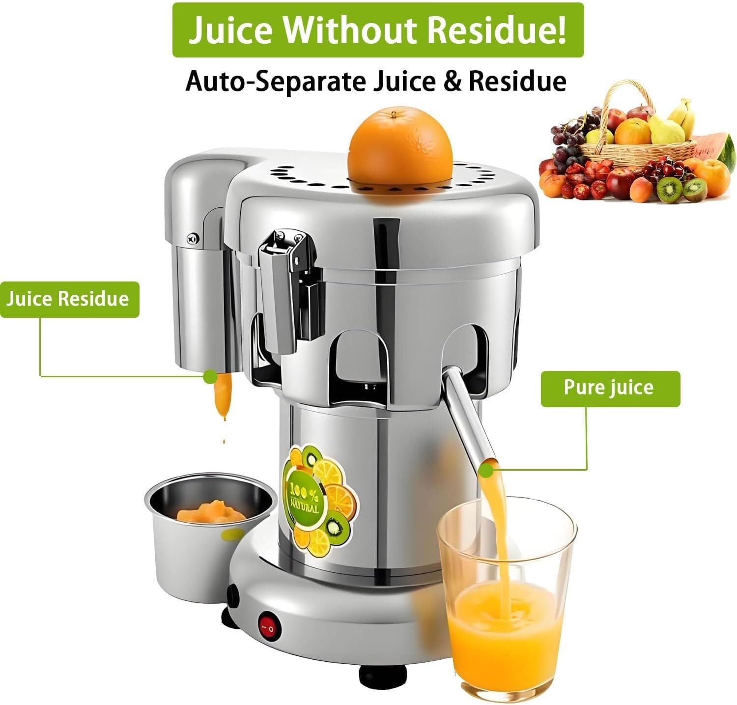 370W Vegetable And Fruit Juice Maker Squeezer，Commercial Extractor，Low Noise，Easy To Clean，80-100kg/hr，with Auto & Residue Separated