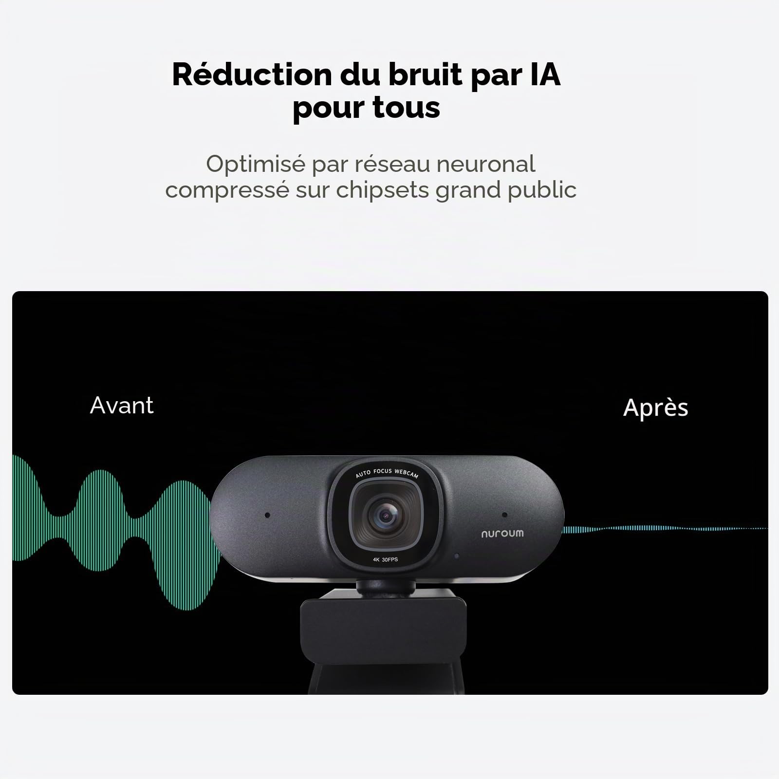 Nuroum V32-AF Webcam 4K 8MP 1080P/60fps, 1440P/30fps Sony CMOS avec Autofocus, Double Micros Anti-Bruit/Auto-Framing, Caméra PlugPplay pour Ordinateur Streaming/Vidéoconférence