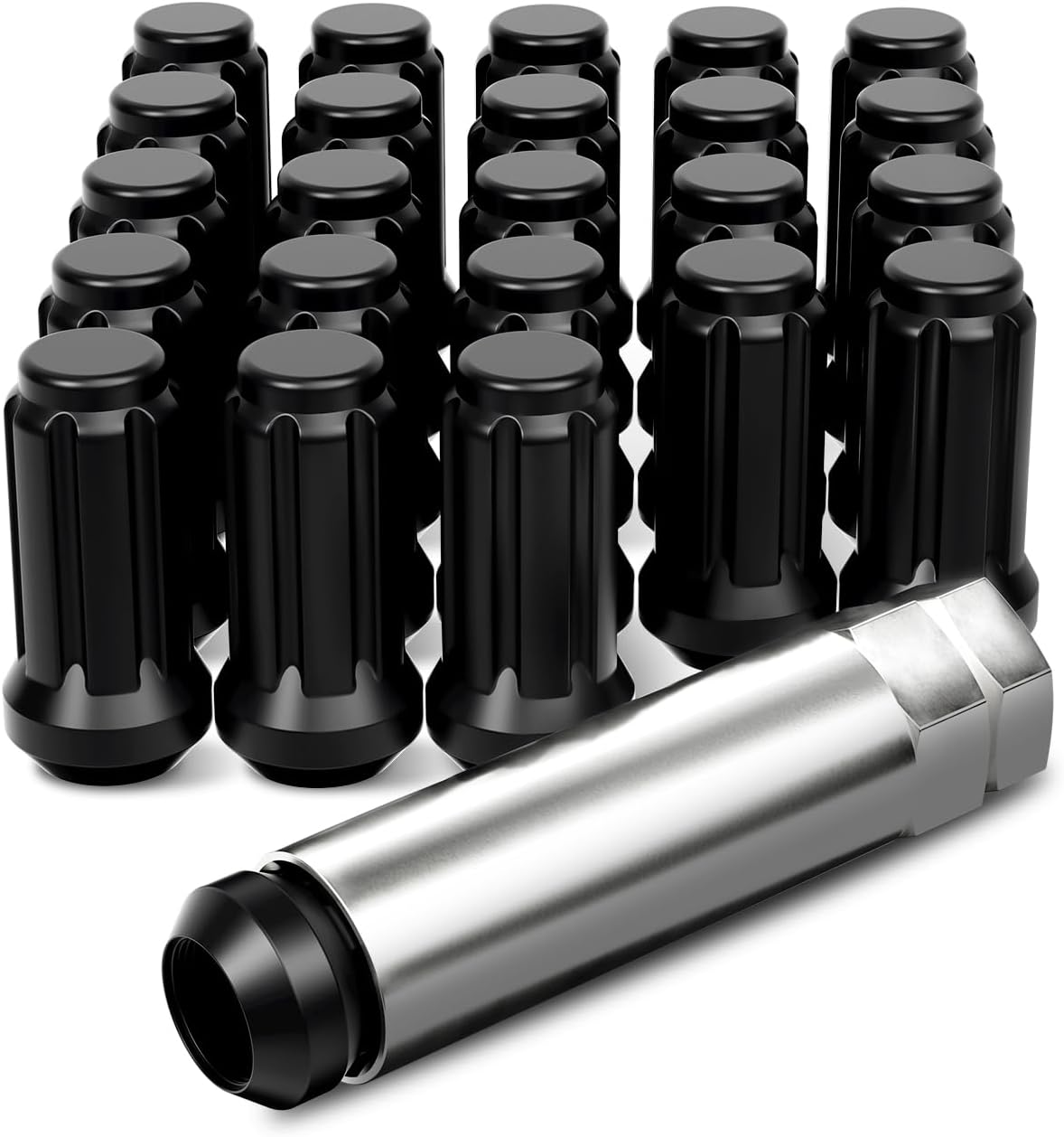 Orion Motor Tech M14x1.5 Lug Nuts Black with Spline Tuner, XL 2 inches Length
