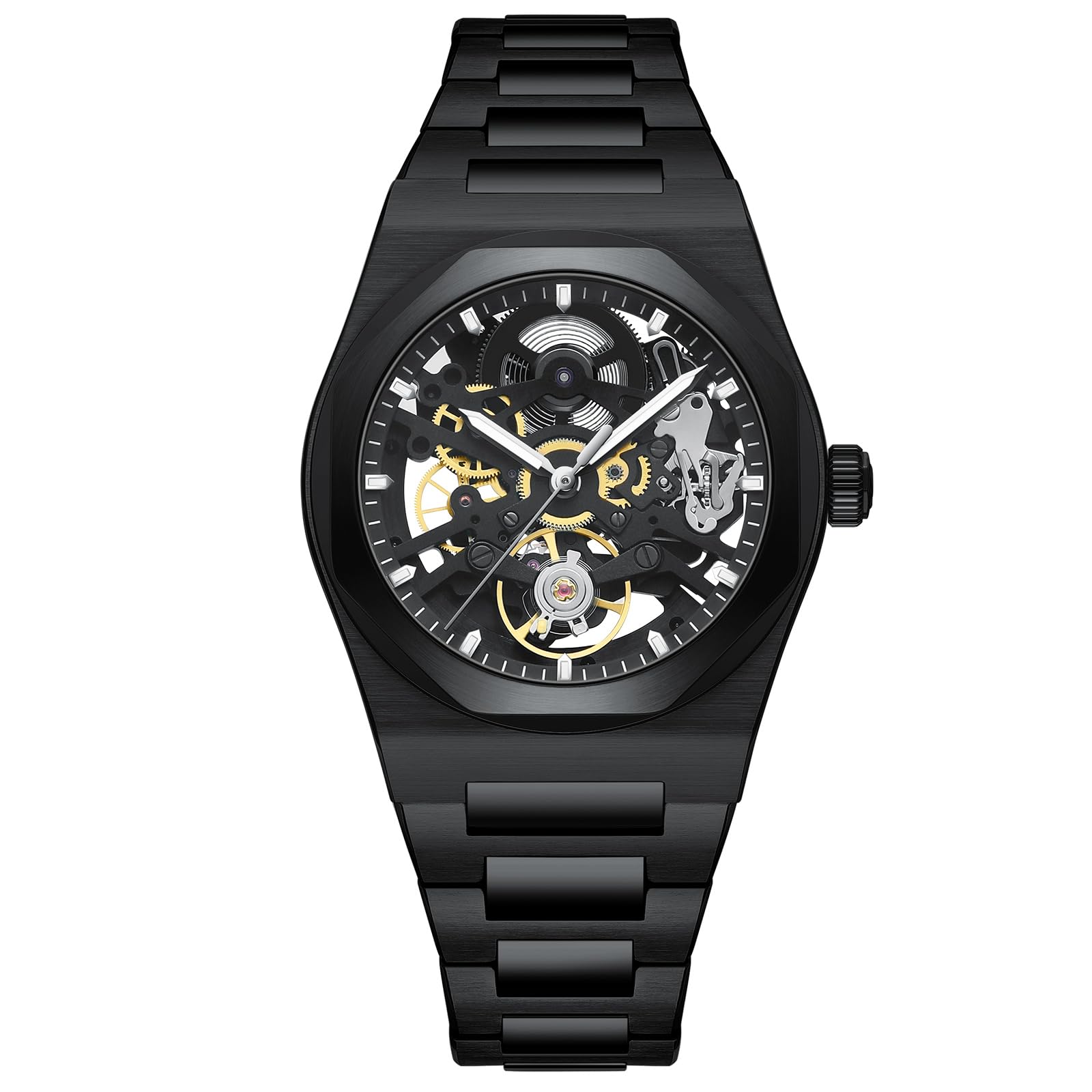 Orologio Meccanico Automatico Uomo con Design Scheletrato - Movimento Automatico di Precisione 38,5mm, Acciaio Inossidabile 316L, Resistente all'Acqua 10ATM, Vetro Zaffiro Anti-Graffio