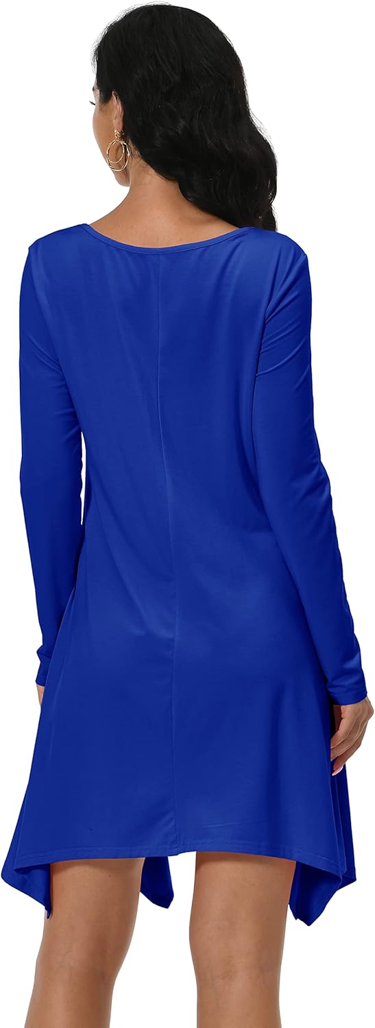 Afibi Women's Long Sleeve Pockets Casual Loose Swing T-Shirt Dresses - Image 7