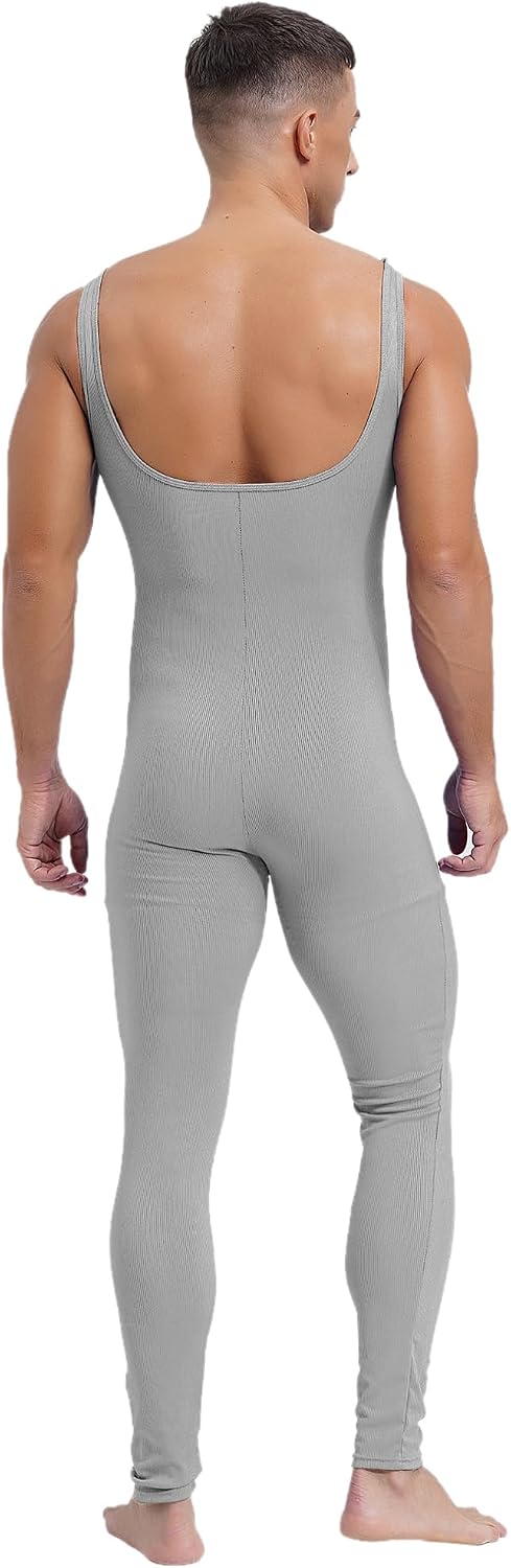 Freebily Mens Square Neck Sleeveless Full-Body Unitard Athletic Dance Party Club Costume Jumpsuits