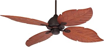 Casa Vieja 60" Oak Creek Pull Chain Damp Rated Indoor Outdoor Ceiling Fan | Large Tropical Rustic Country Cottage Style Oil Rubbed Bronze Brown Walnut Wood Leaves for Patio Exterior House Porch