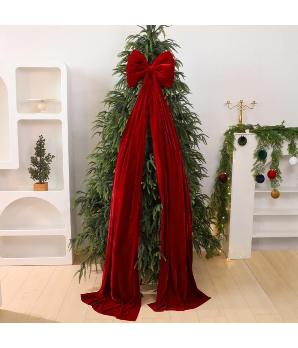 Große Weihnachtsschleife Schleife, Samtschleifen für den Weihnachtsbaum, für Weihnachtsbaum, Haustür, Fenster, 1 Stück (weinrot)
