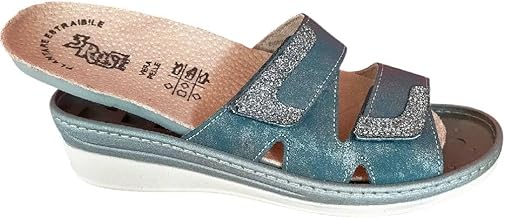 3Rose 174 Adjustable Slippers with Double Strap Removable Latex Foam Footbed Covered in Real Leather Comfort Wedge
