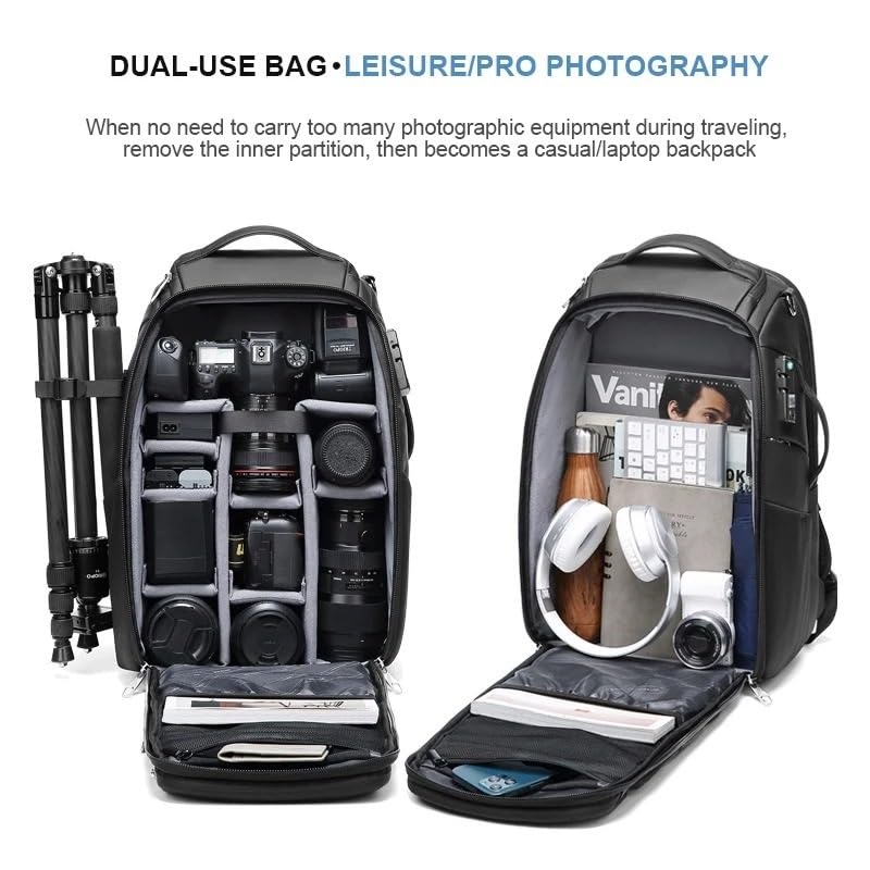 Borsa Reflex Zaino fotografico professionale di grande capacità, borsa for fotocamera antifurto, impermeabile