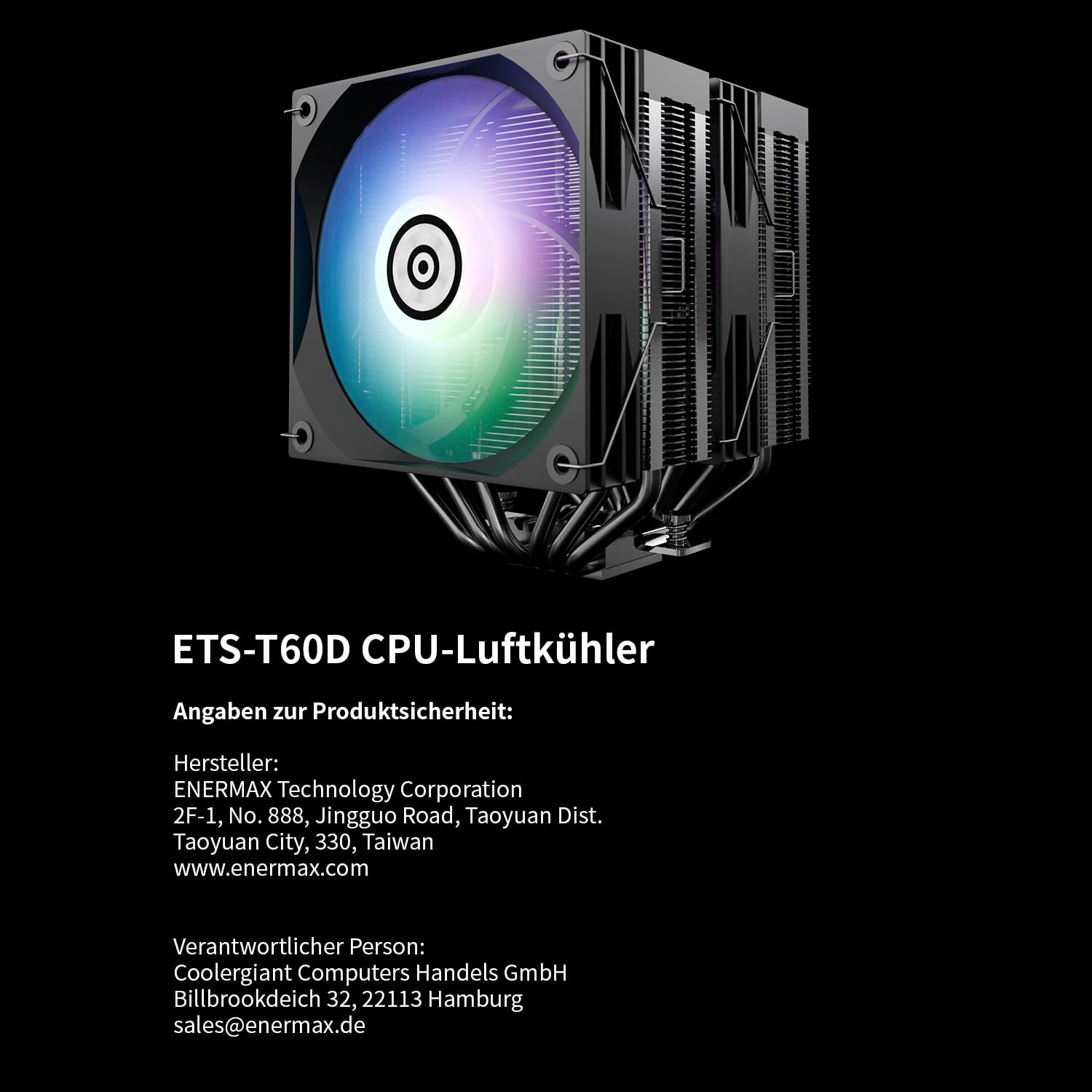 ENERMAX ETS-TD60D-ARGB Dual-Tower | Cyfrowy wskaźnik statusu | 2 x 120 mm łożysko PWM FAN FDB |TDP 250W +|6x 6mm Composite Heatpipes |w zestawie Dow Corning TC-5888 |Intel LGA1851/1700/115x AMD AM5