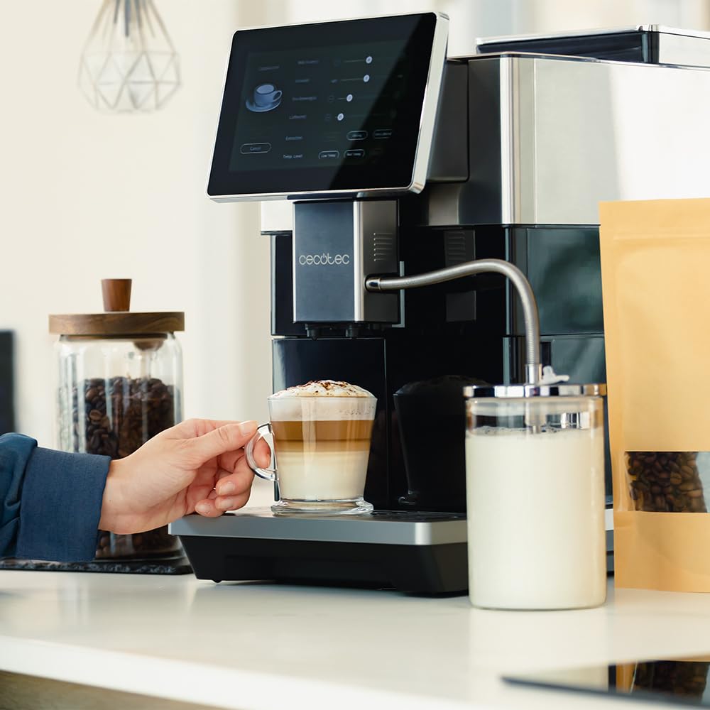 Cecotec Cafeteras Superautomática Cremmaet Tempo, Cafetera Superautomática Con Pantalla Tft de 7", 13 Recetas de Café, 6 Perfiles de Usuario, 1350 W de Potencia, 19 Bares de Presión