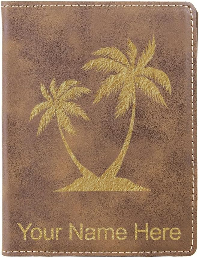 LaserGram Faux Leather Passport Holder, Palm Trees, Personalized Engraving Included (Teal)