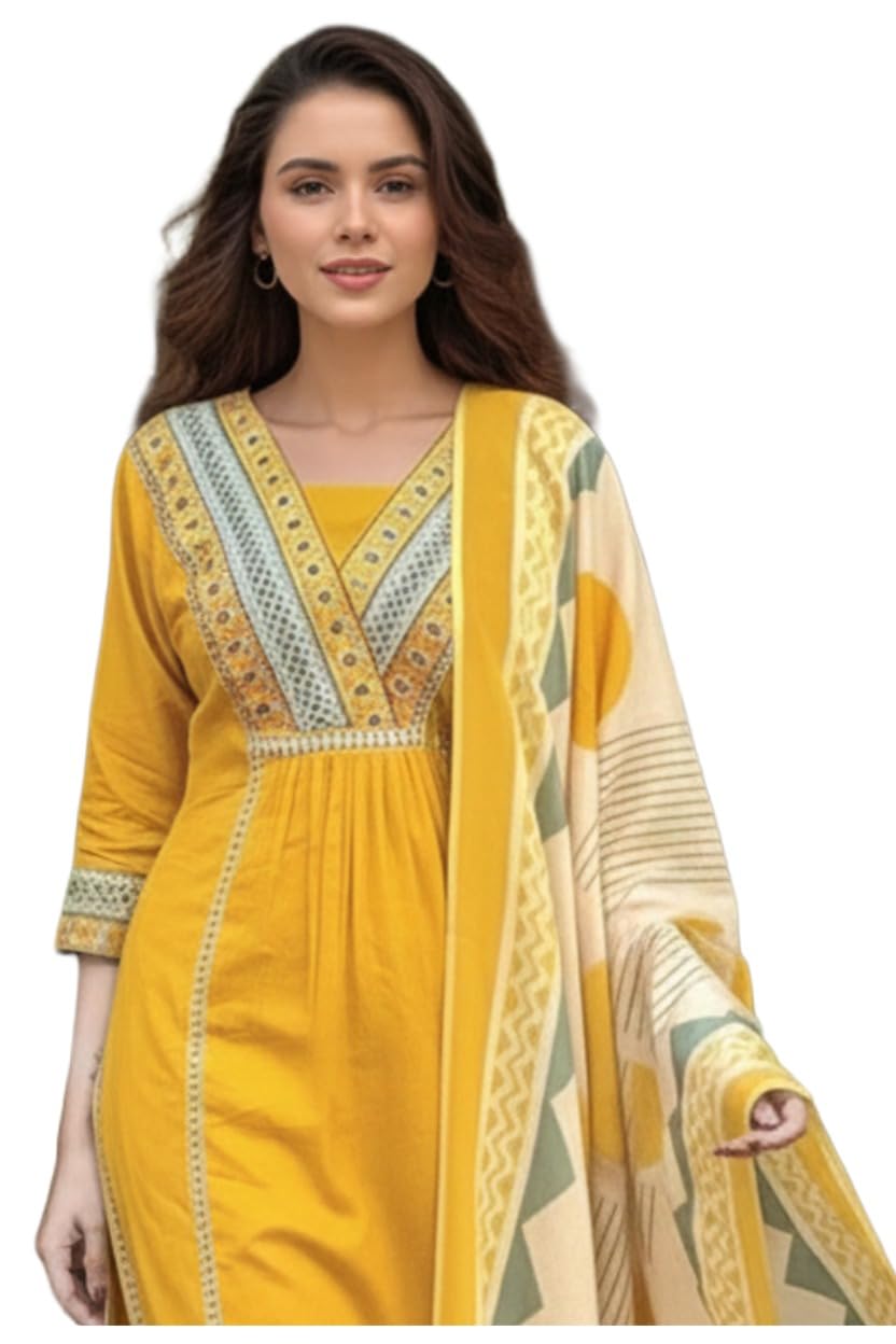 Kurta anarkali imprimé en viscose jaune tenue festive et décontractée pour le bureau - 7