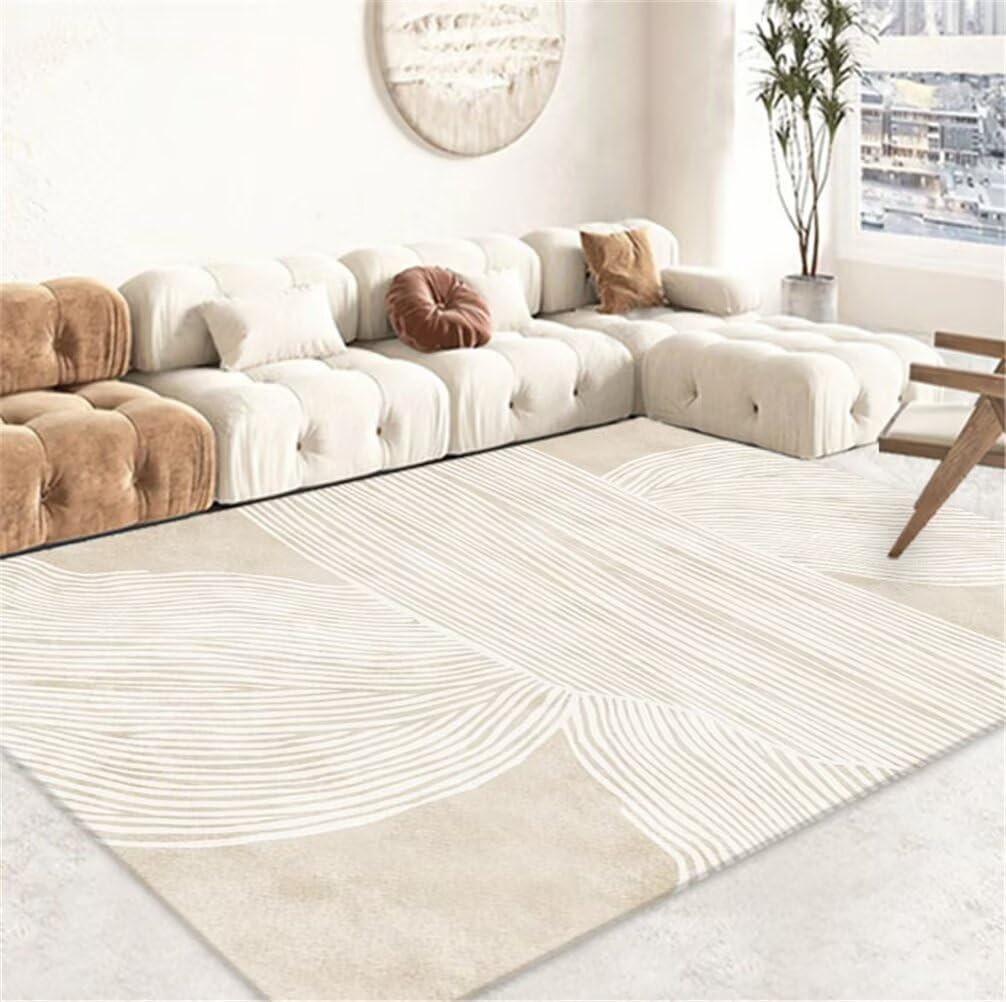 Tapis de salon 50x150cm couleur sable lavable et design moderne pour couloir