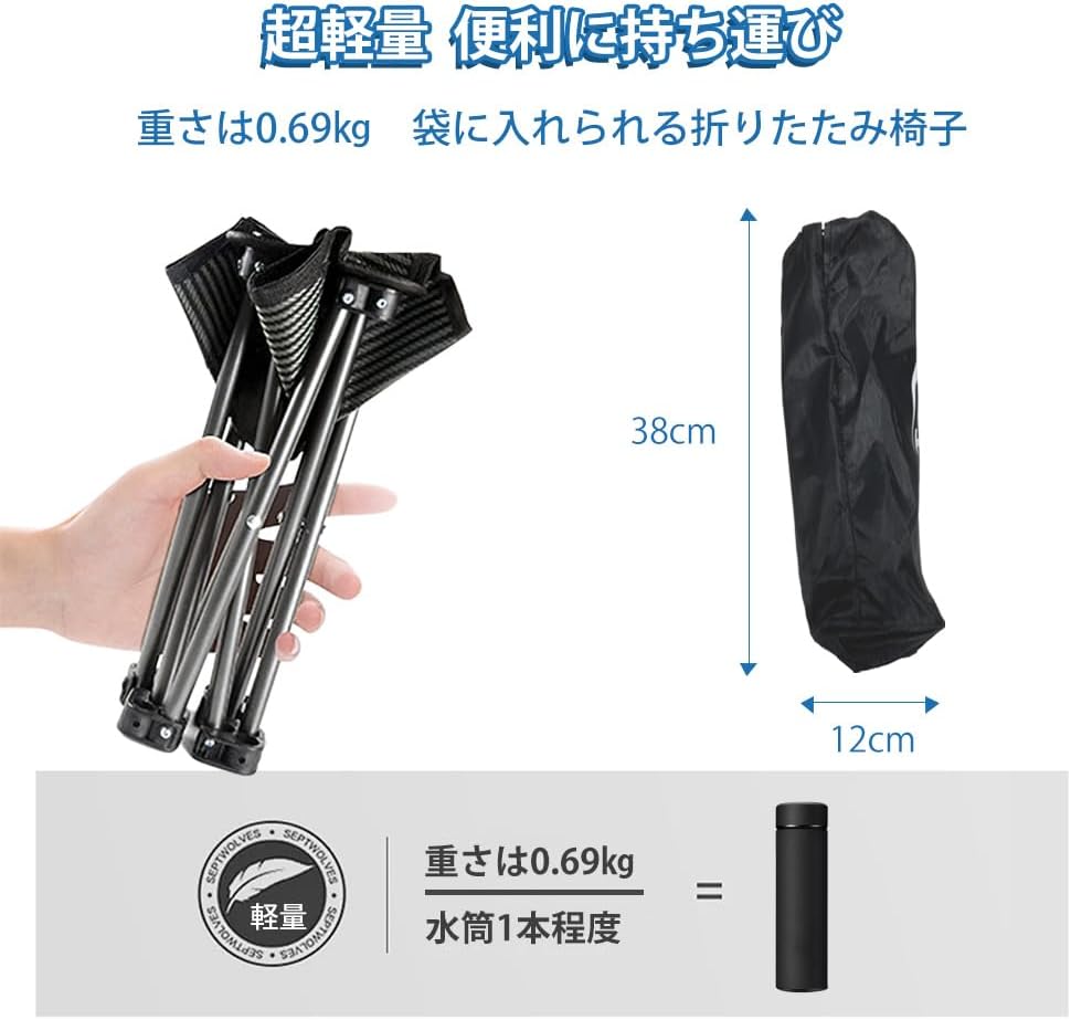 アウトドアチェア 折りたたみ椅子 コンパクトイス 超軽量 耐荷重150kg 1秒瞬間収納 収納バッグ付き持ち運び 携帯便利 お釣り バーベキュー 登山 野外 収納バッグ付き キャンプ