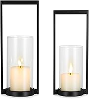 Vista 1 de Sziqiqi Hurricane Candle Holder for Pillar: Black Modern Candle Holders for Table Centerpiece - Geometric Candle Stand Set of 2 with Glass for