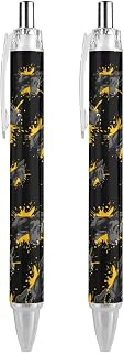 Doberman Dog Splash Black Retractable Ballpoint Pen 0.5mm Fine Point Work Pen Quick Dry Smooth Write Pens 2 PCS