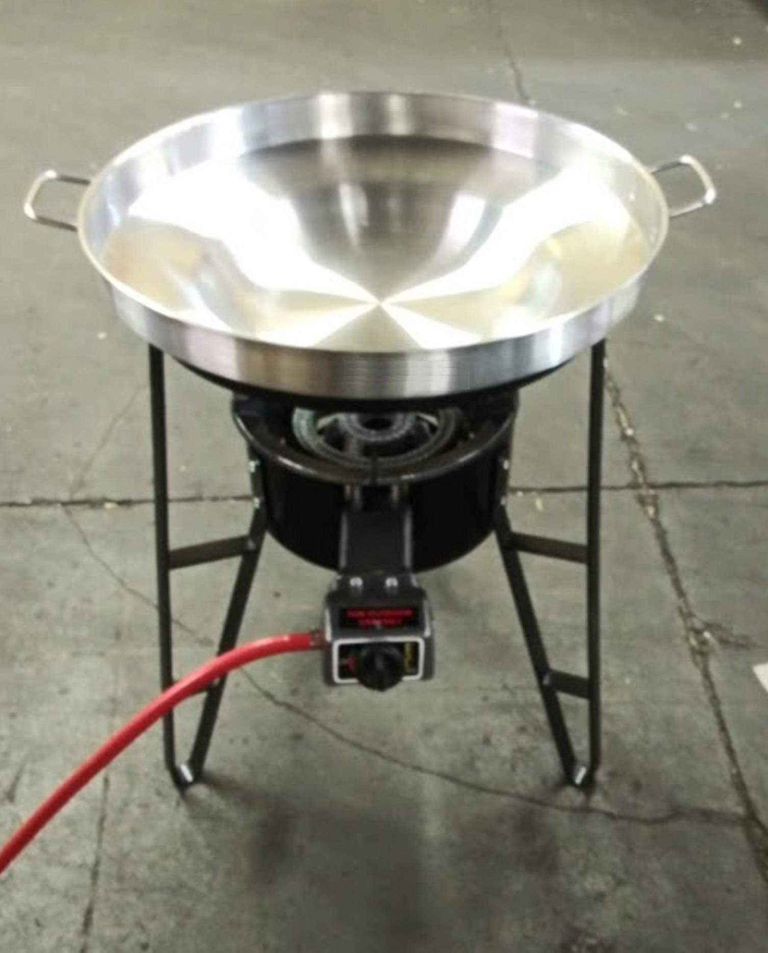 22 Inch Large Mexican Style Concave Comal Griddle Outdoor Cooking Disc Wok Stainless Steel Set Propane Gas Burner Stove and Heavy Duty Metal Stand Tacos Grilling or Stir Fry