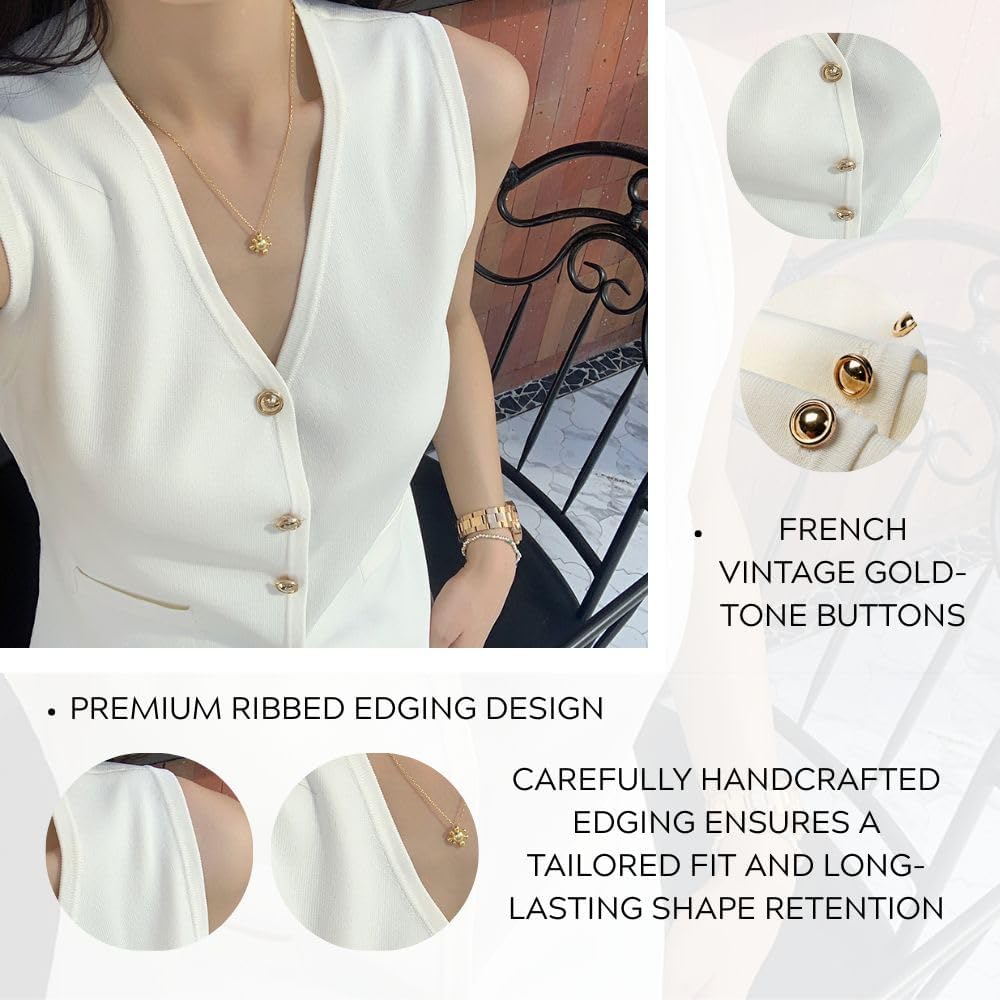 Sweater Vest for Women V Neck Button Front Knit Tank Top Waistcoat Minimalist Style 2025 Spring/Summer Fashion Trends - Image 3