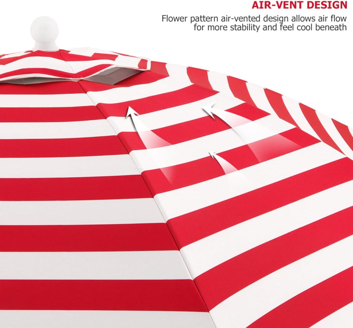 YARNOW 6.5ft Beach Umbrella with Sand Anchor & Carry Bag, Portable Sun Shade with Tilt Aluminum Pole for Beach, Pool, Patio, Garden (Red and White Stripes)