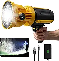 Lanterna Holofote 250w Mais Forte Do Mundo Recarregável Usb Lanterna Preto Com Amarelo Luz Branco potente e fácil de transportar