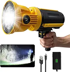 Lanterna Holofote 250w Mais Forte Do Mundo Recarregável Usb Lanterna Preto Com Amarelo Luz Branco potente e fácil de transportar