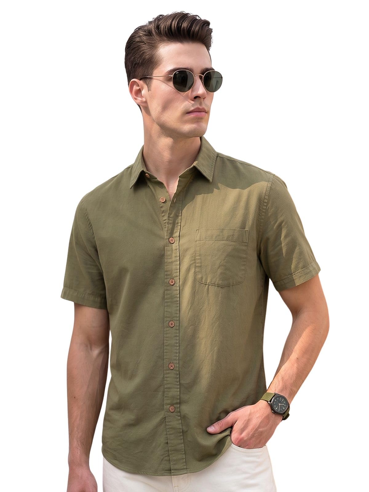 veirdo Men’s Classic Half Sleeve Button Down Shirt | Casual Regular Fit Cotton Solid Shirt with Pocket | Summer Stylish Wear| Summer Stylish Wear | Sizes: S to 2XL-picture-12