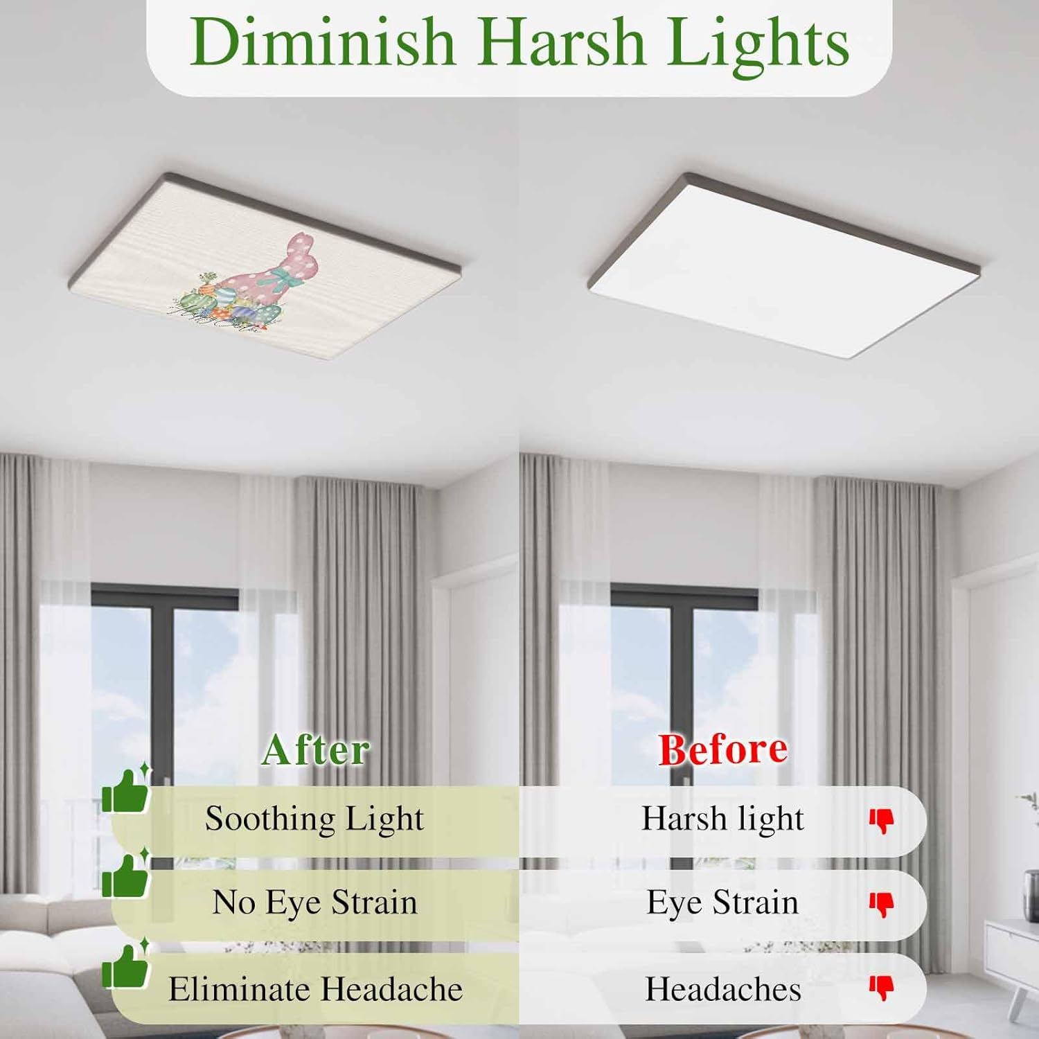 2x4 ft Fluorescent Light Cover for Ceiling Easter Egg Bunny Pink Polka Dot Magnetic Light Filters, Happy Easter Retro Linen Ceiling Lampshades for Home School Office 4Pcs