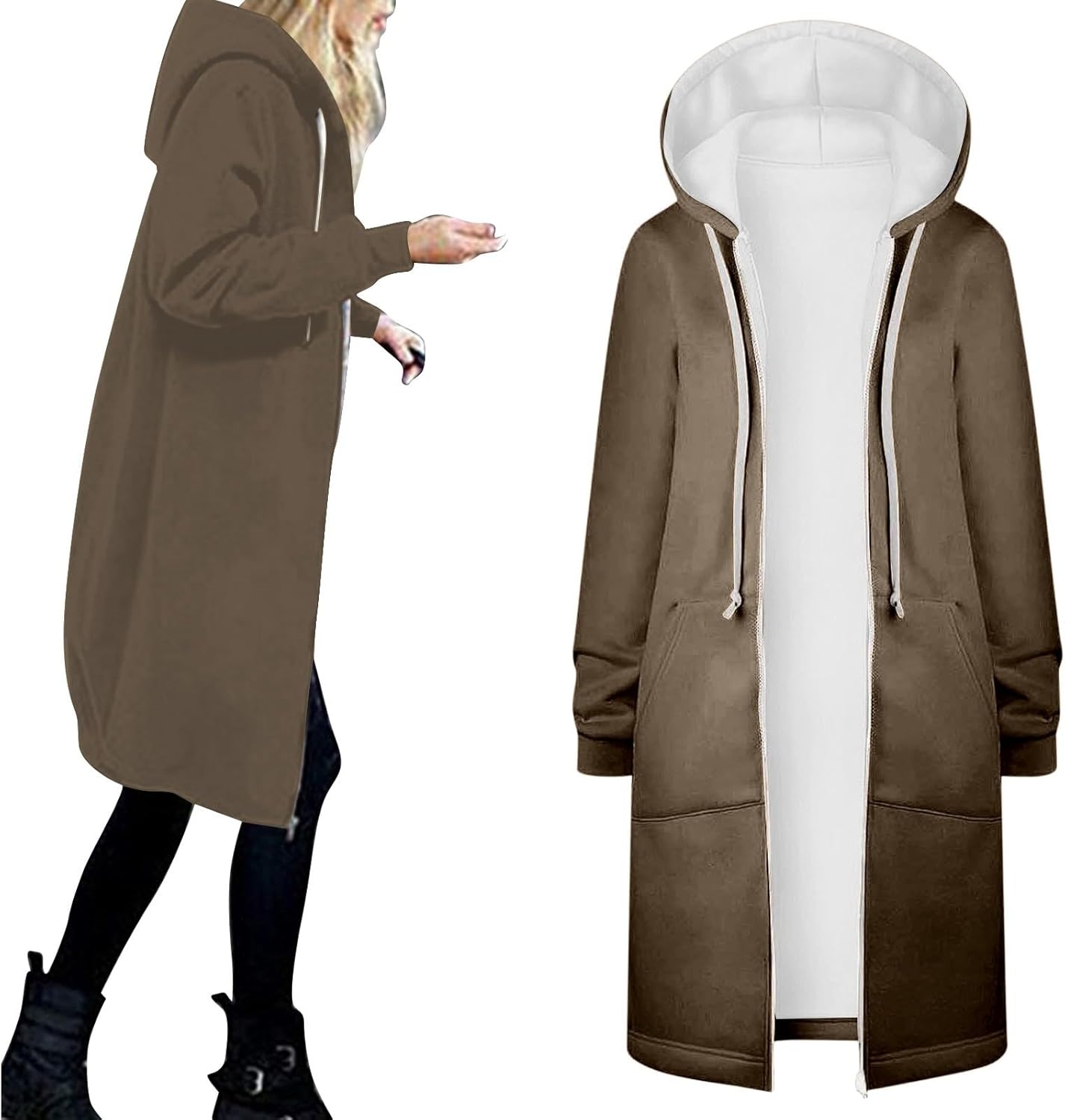 Générique Manteau à Capuche Couleur Unie Pour Femmes Veste Longue Hiver